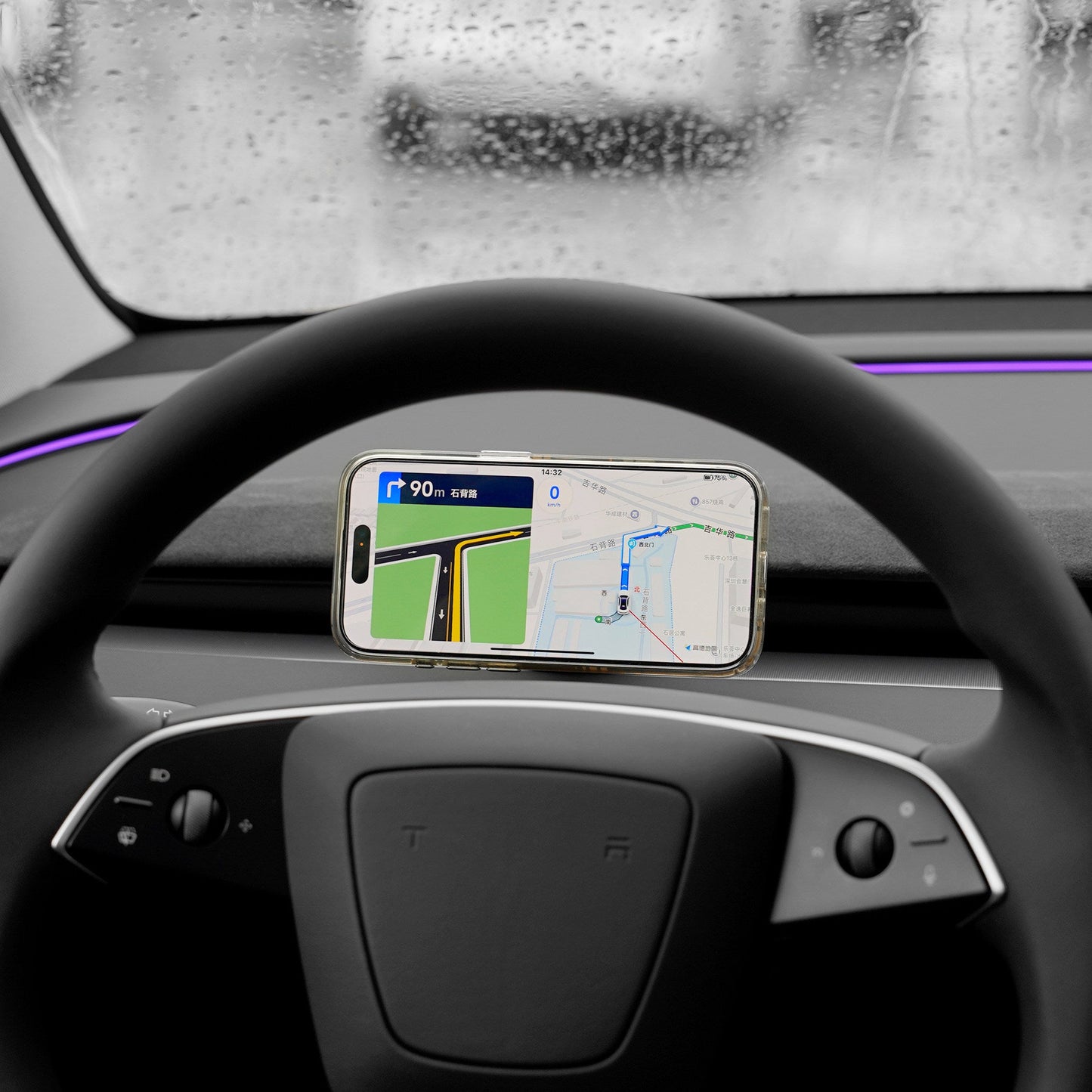 [Aisen] Hidden Cockpit Console Phone Bracket for Tesla Model Y Juniper & Model 3 Highland Anti-Slip Metal Base (Liquid Silicone Wrapped, Grey LHD/RHD 1-Pack)