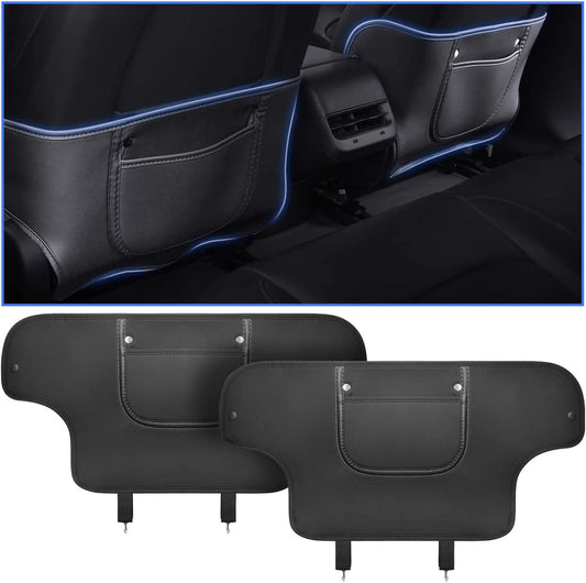 [Aisen] Seat Back Anti-Kick Protector Guard Organizer for Tesla Model Y Model 3 (Premium Anti-Scratch PU Leather, 2-Piece Full Set)