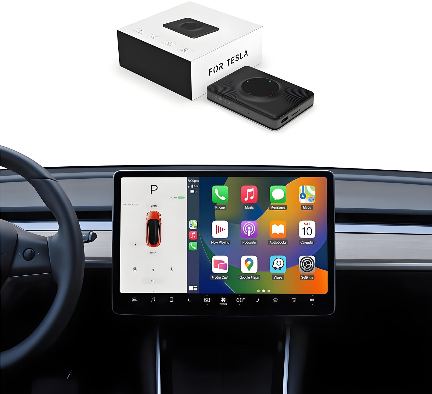 [Aisen] Wireless Apple CarPlay Adapter Smart Box Converter for Tesla Model Y 3 X S