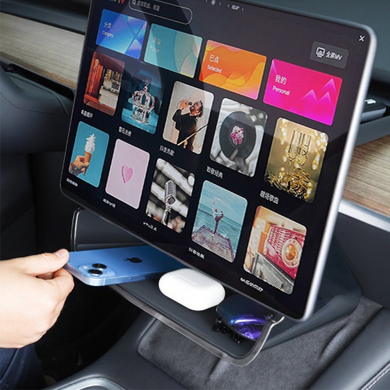 [Aisen] Under Screen Center Console Storage Tray Hidden Organizer for Tesla Model 3 Highland Model Y Juniper (Premium Odorless TPE, Anti-Rattle 1-Pack)