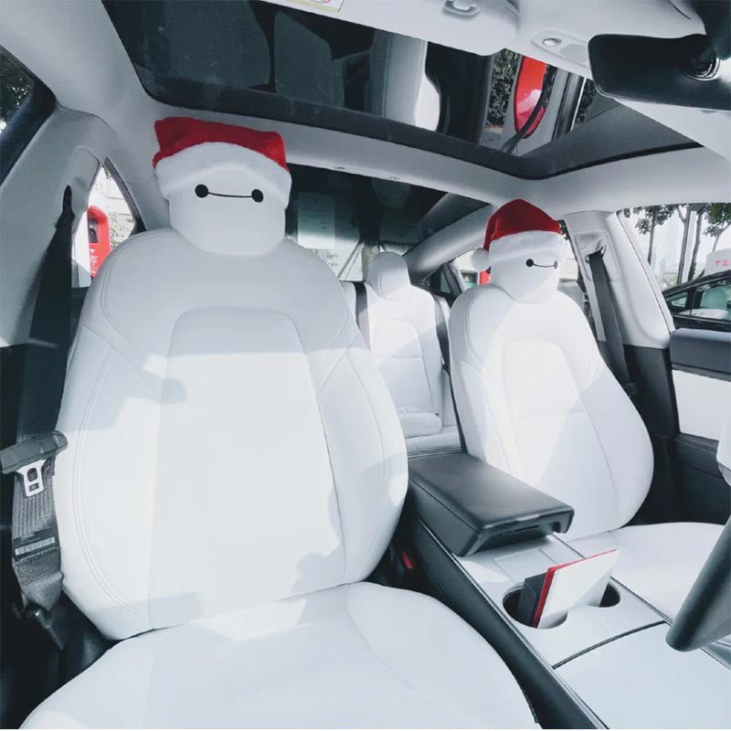 [Aisen] Silicone-Soft Velvet Christmas Hat Headrest Covers for Tesla Model 3 & Model Y (Premium Festive Velvet, 4-Piece Combo)
