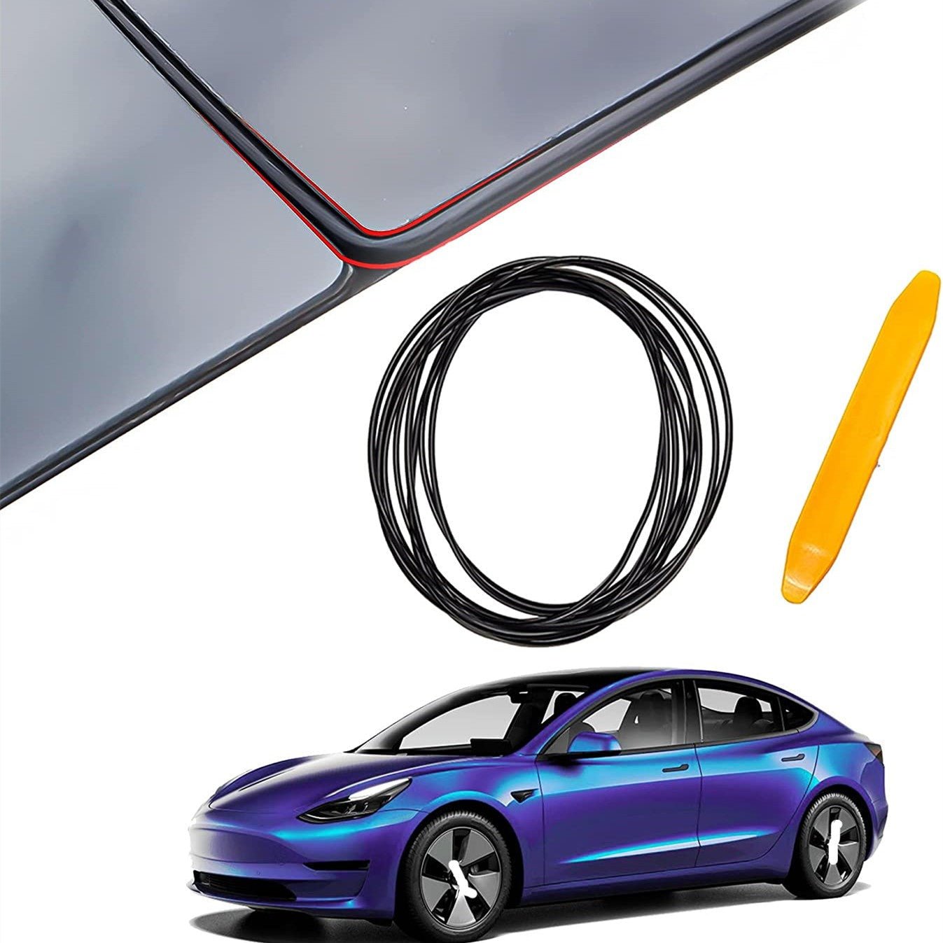 [Aisen] Sunroof Wind Noise Reduction Rubber Seal Kit for Tesla Model 3 (Premium EPDM Rubber, Easy Snap-In)