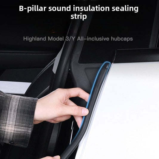 [Aisen] B-Pillar Soundproof Seal Strips for Tesla Model Y Juniper / Model 3 Highland 2024-2026 EPDM Rubber Wind Noise Reduction Weatherstrip (Black, 2-Pack)
