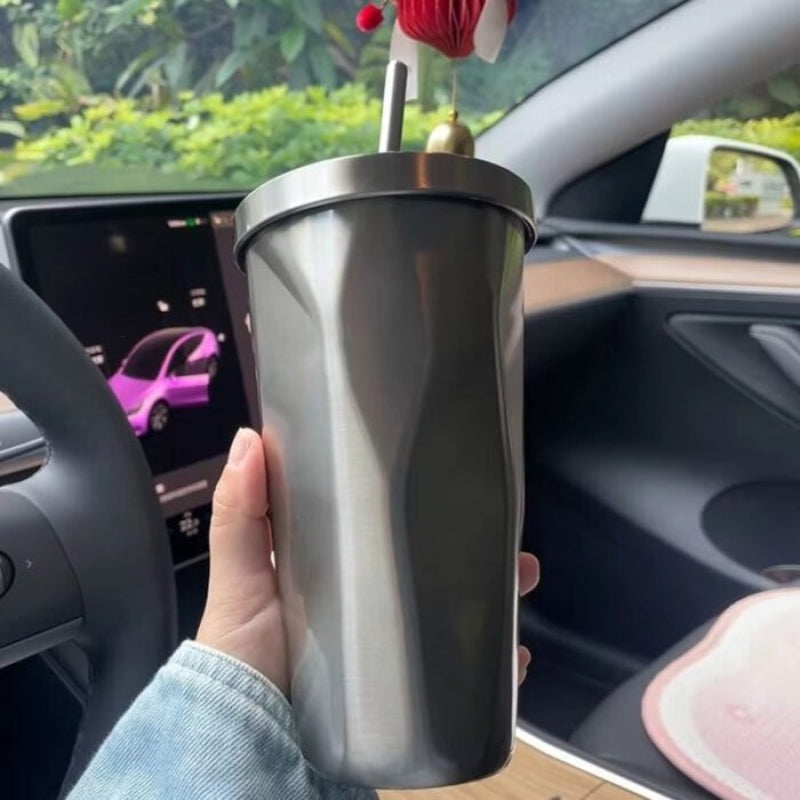 [Aisen] Travel Tumbler with Straw for Tesla Model 3 Y S X Universal Fit Stainless Steel Vacuum Coffee Mug