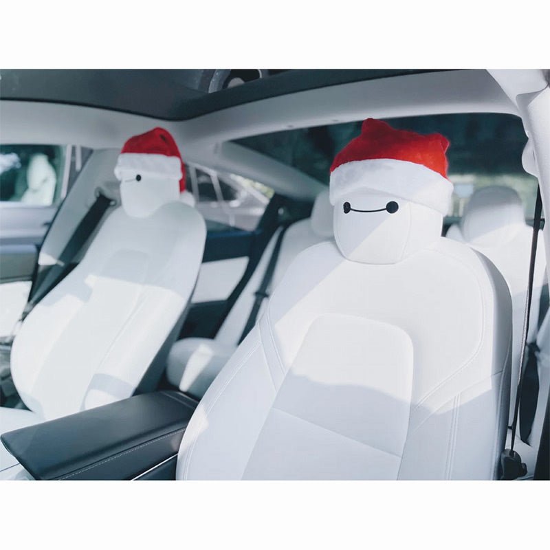 [Aisen] Silicone-Soft Velvet Christmas Hat Headrest Covers for Tesla Model 3 & Model Y (Premium Festive Velvet, 4-Piece Combo)