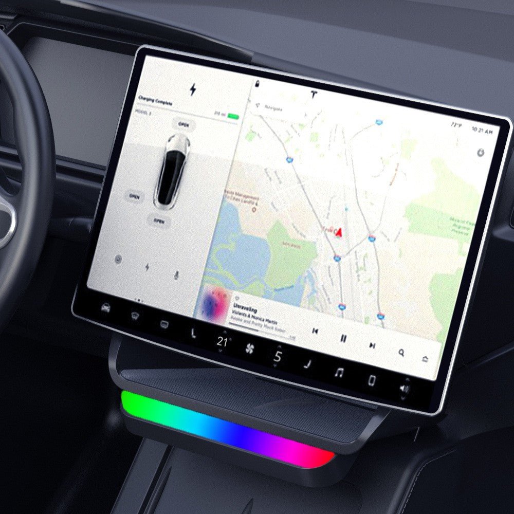 For Model 3 Highland / Model Y Juniper Under Screen Storage Box Center Console Organizer With Ambient Lighting