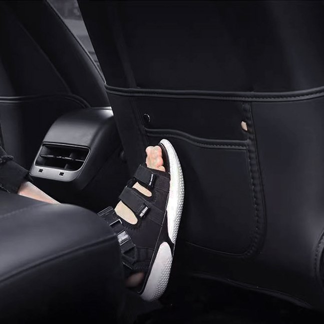 [Aisen] Seat Back Anti-Kick Protector Guard Organizer for Tesla Model Y Model 3 (Premium Anti-Scratch PU Leather, 2-Piece Full Set)