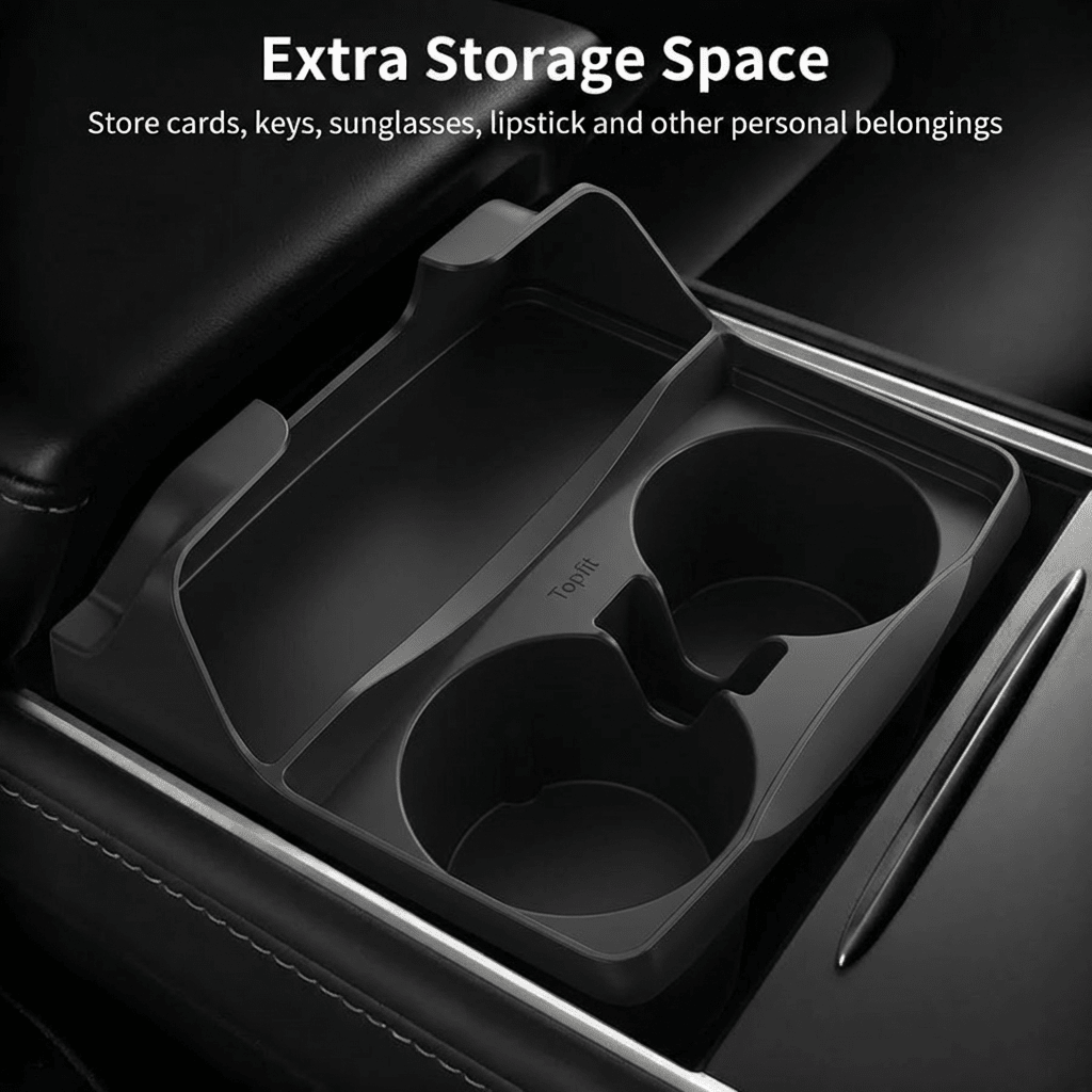 [Aisen] Silicone Center Console Cup Holder Insert for Tesla Model 3 & Model Y (Premium Flexible Silicone, Dual-Slot)