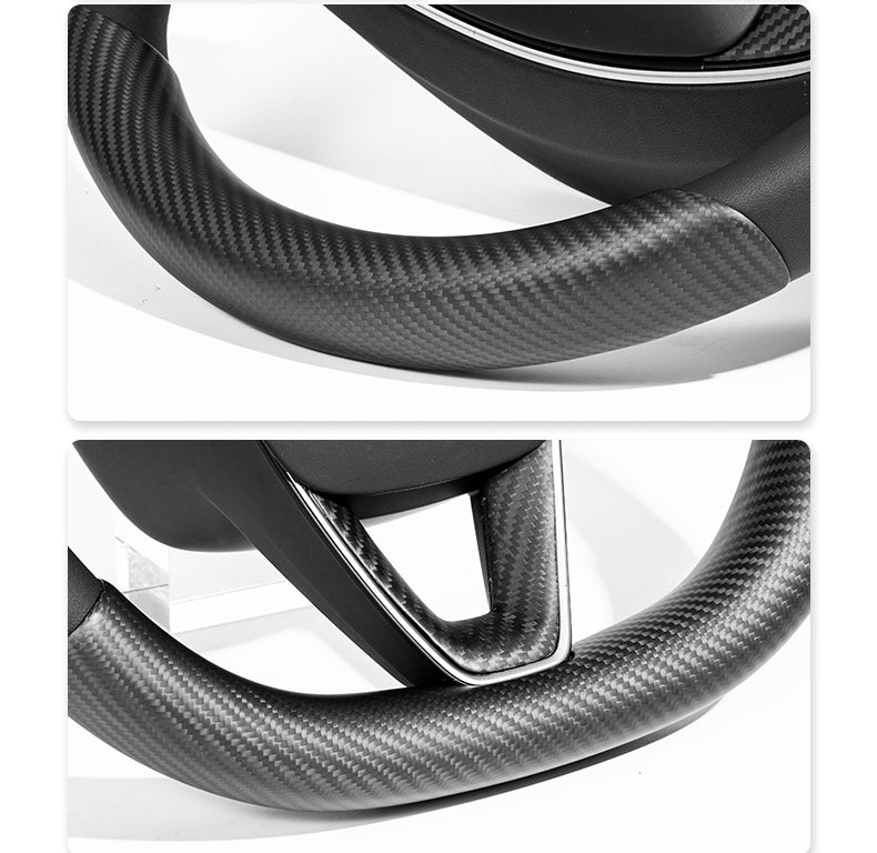 [Aisen] Carbon Fiber Steering Wheel Trim Covers for Tesla Model Y Juniper & Model 3 Highland (Real Dry Carbon, 2-Pack)