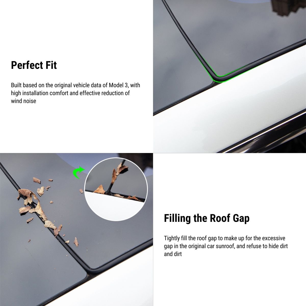 [Aisen] Sunroof Wind Noise Reduction Rubber Seal Kit for Tesla Model 3 (Premium EPDM Rubber, Easy Snap-In)