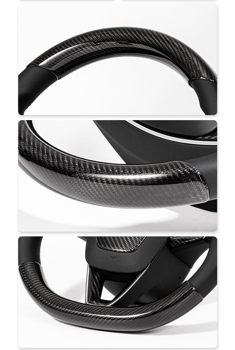 [Aisen] Carbon Fiber Steering Wheel Trim Covers for Tesla Model Y Juniper & Model 3 Highland (Real Dry Carbon, 2-Pack)