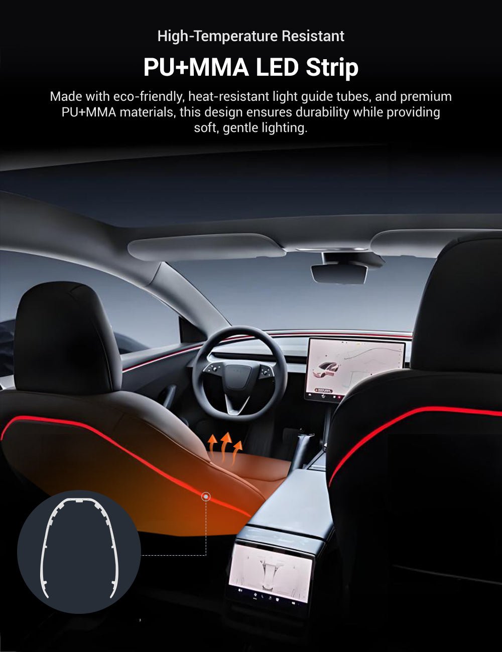 [Aisen] LED Seat Back Ambient Lighting for Tesla Model Y Juniper & Model 3 Highland (Flexible Fiber, 2-Pack)