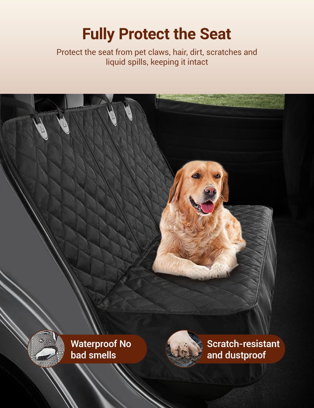 [Aisen] Dog Seat Cover Travel Hammock for Tesla Cybertruck Model Y 3 X S (Double Zipper 600D Oxford, 1-Pack)
