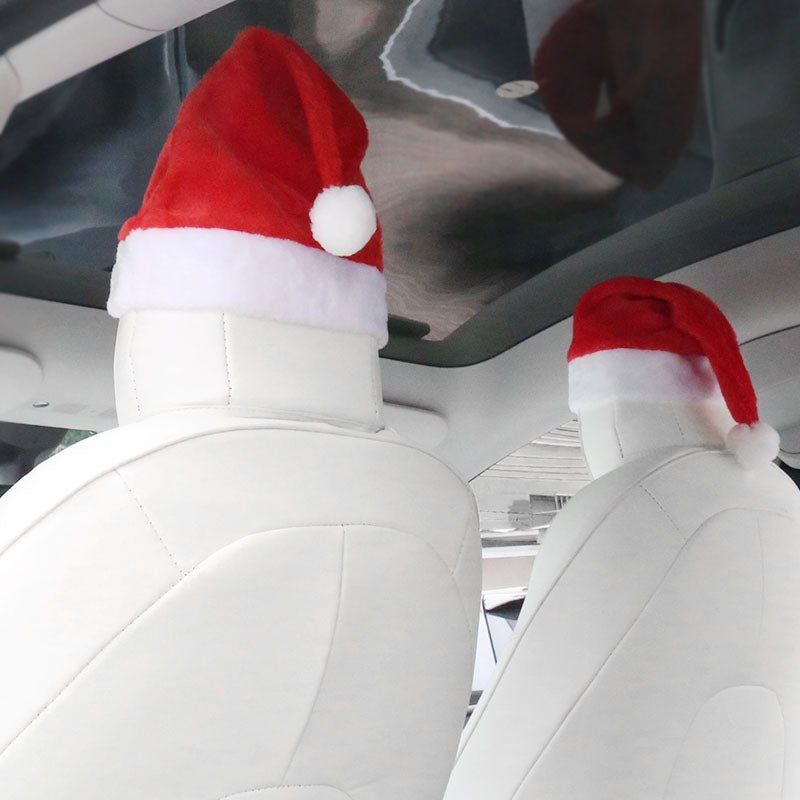 [Aisen] Silicone-Soft Velvet Christmas Hat Headrest Covers for Tesla Model 3 & Model Y (Premium Festive Velvet, 4-Piece Combo)
