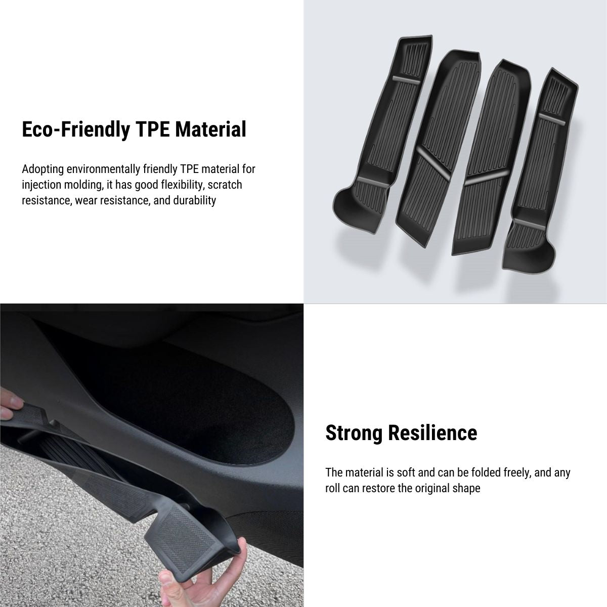 [Aisen] Silicone Front & Rear Door Side Storage Boxes for Tesla Model Y  Model 3 2021-2026 (Premium Silicone, 4-Pack)
