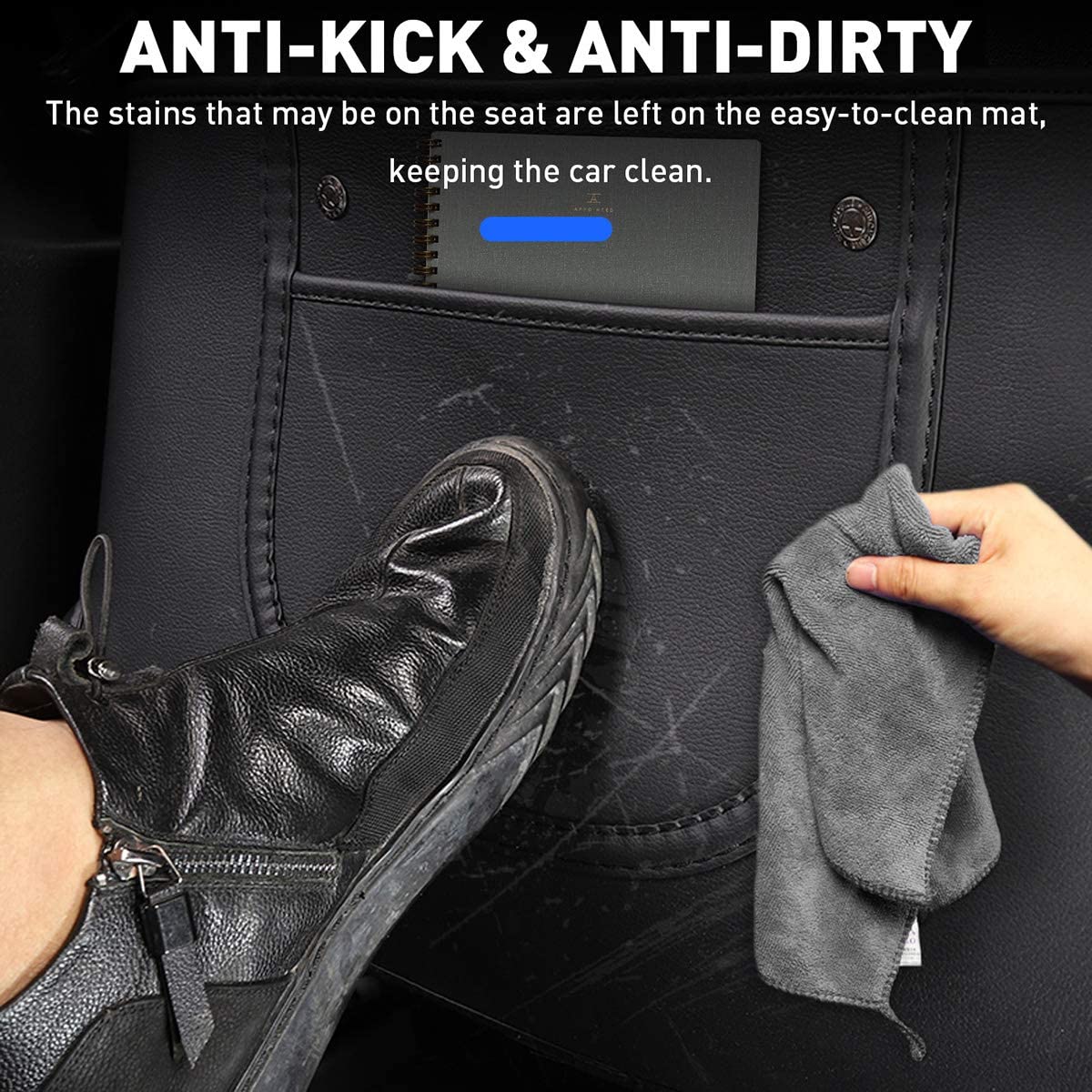 [Aisen] Seat Back Anti-Kick Protector Guard Organizer for Tesla Model Y Model 3 (Premium Anti-Scratch PU Leather, 2-Piece Full Set)