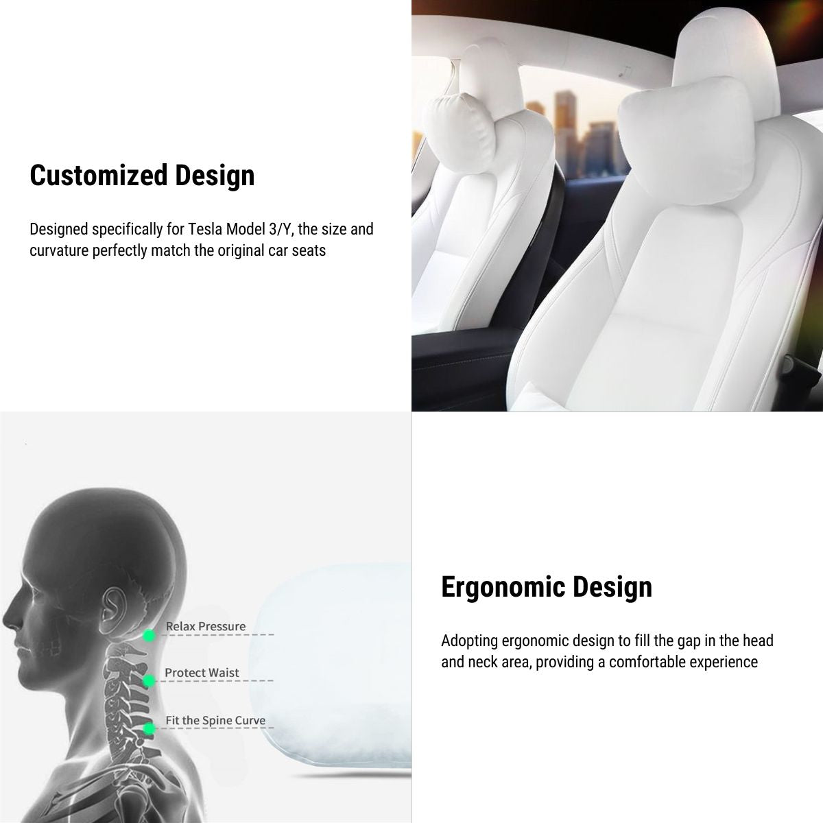 [Aisen] Car Neck Pillow Headrest Comfort Cushion for Tesla Model Y Model 3 Model S Model X