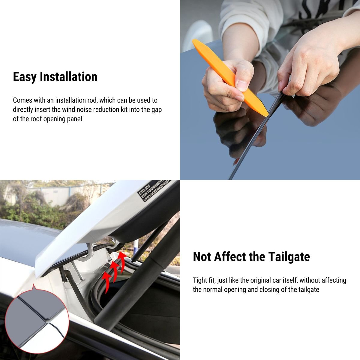 [Aisen] Sunroof Wind Noise Reduction Rubber Seal Kit for Tesla Model 3 (Premium EPDM Rubber, Easy Snap-In)
