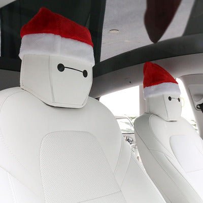 [Aisen] Silicone-Soft Velvet Christmas Hat Headrest Covers for Tesla Model 3 & Model Y (Premium Festive Velvet, 4-Piece Combo)