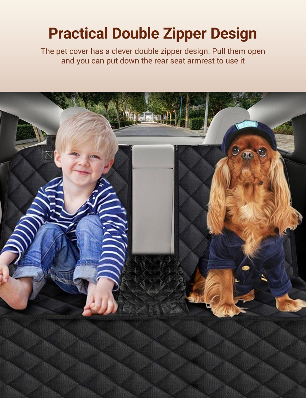 [Aisen] Dog Seat Cover Travel Hammock for Tesla Cybertruck Model Y 3 X S (Double Zipper 600D Oxford, 1-Pack)