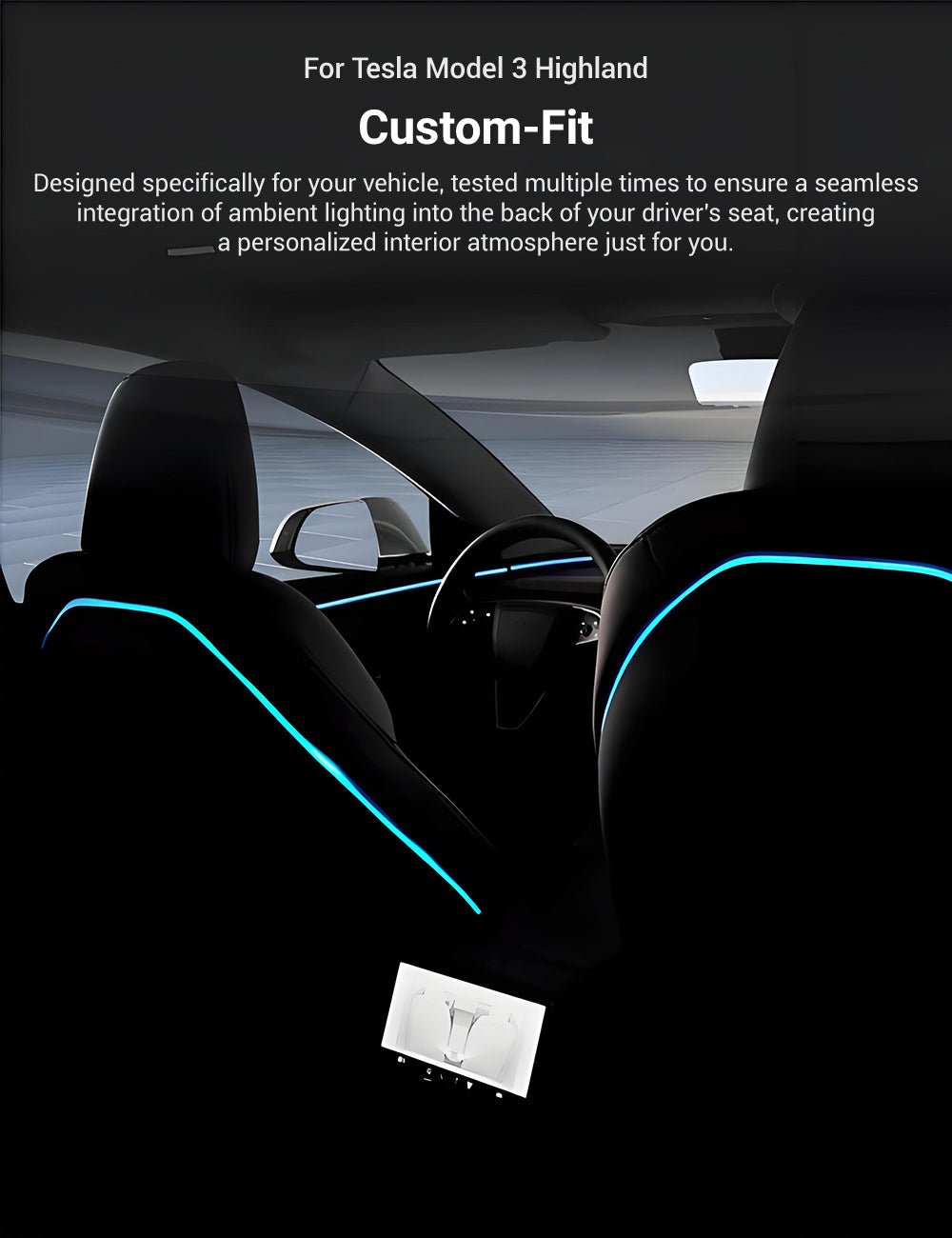 [Aisen] LED Seat Back Ambient Lighting for Tesla Model Y Juniper & Model 3 Highland (Flexible Fiber, 2-Pack)