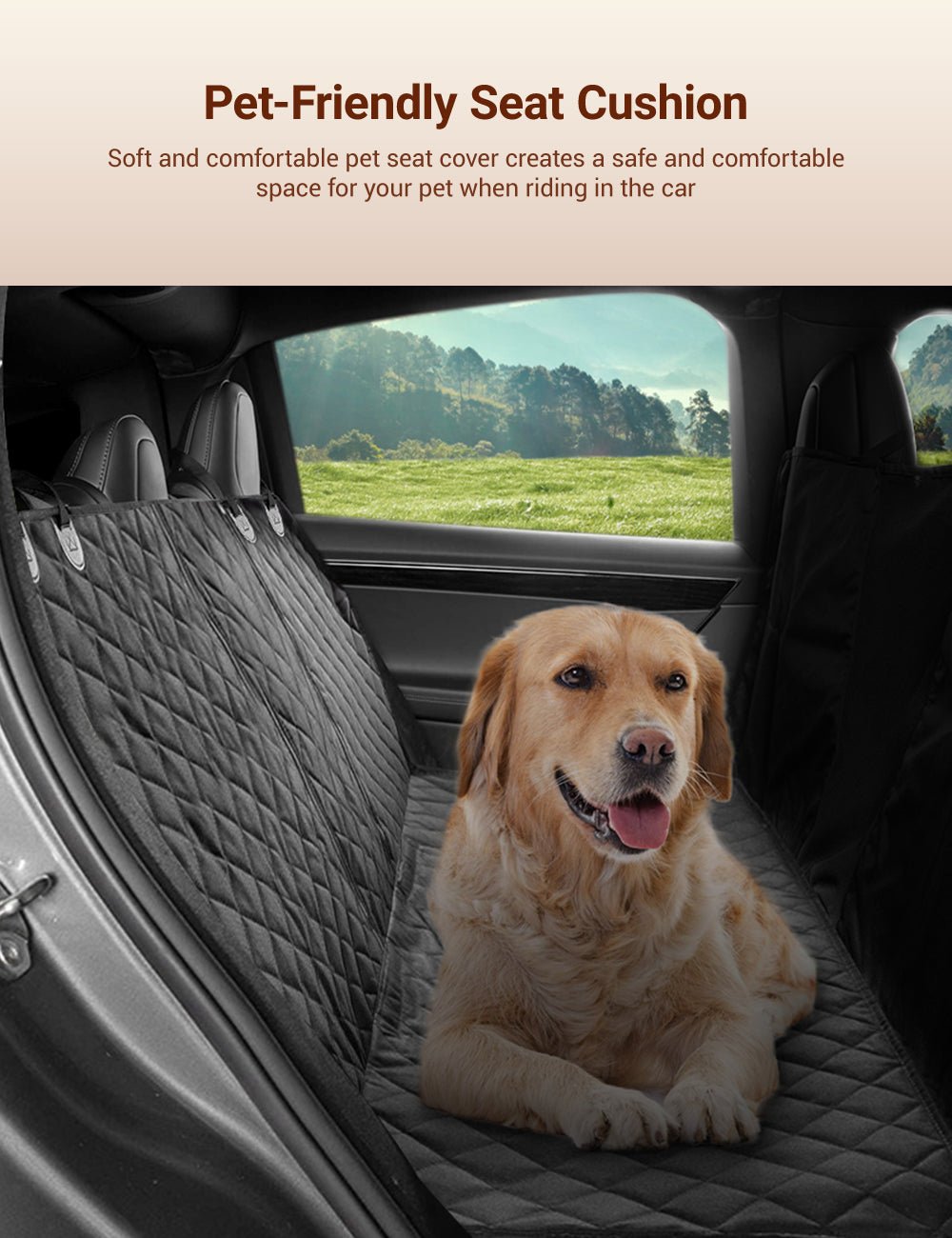 [Aisen] Dog Seat Cover Travel Hammock for Tesla Cybertruck Model Y 3 X S (Double Zipper 600D Oxford, 1-Pack)