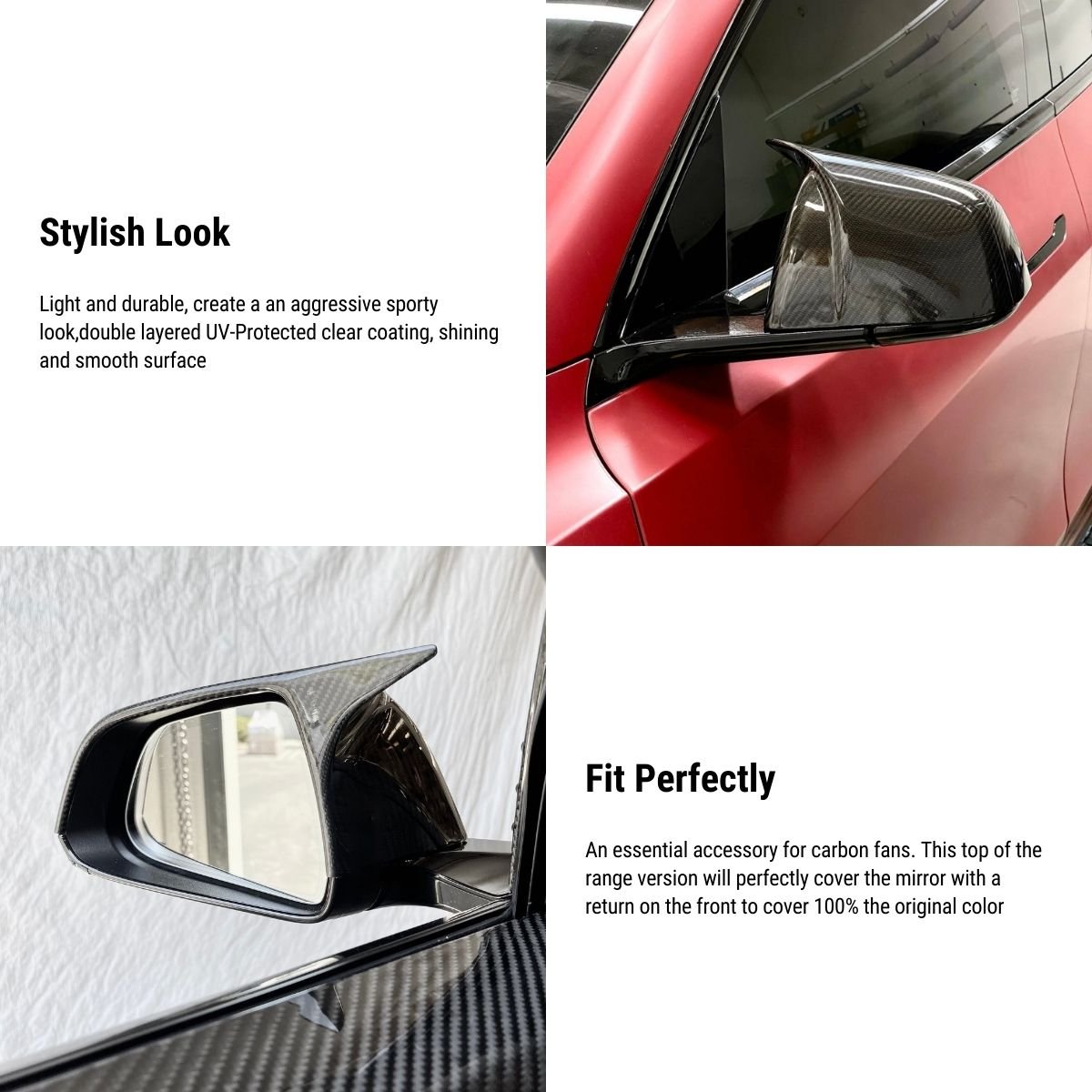 [Aisen] Sport Performance Side Rearview Mirror Covers Caps for Tesla Model Y 2021-2024 (Premium Real Dry Carbon Fiber, Aerodynamic 2-Piece Set)