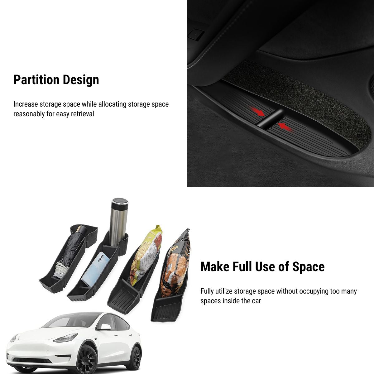 [Aisen] Silicone Front & Rear Door Side Storage Boxes for Tesla Model Y  Model 3 2021-2026 (Premium Silicone, 4-Pack)