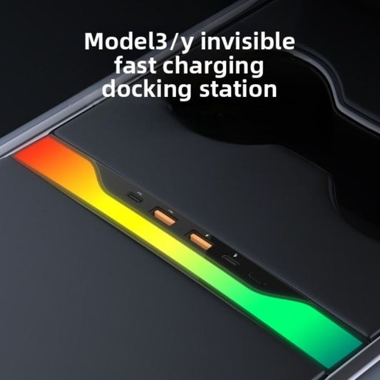 [Aisen] Center Console USB Hub for Tesla Model 3 & Model Y 2021-2023 (Premium Fireproof ABS, Multi-Port PD Fast Charger Adapter)