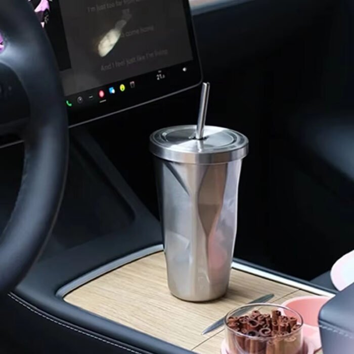 [Aisen] Travel Tumbler with Straw for Tesla Model 3 Y S X Universal Fit Stainless Steel Vacuum Coffee Mug