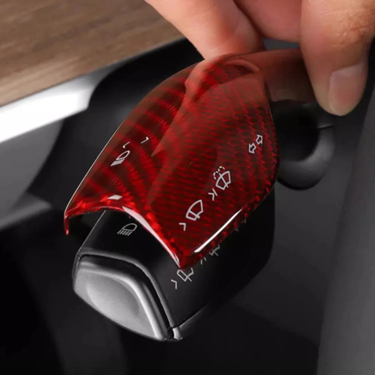 [Aisen] Steering Column Shift Lever Stalk Covers Caps for Tesla Model Y Model 3 2021-2023  (Premium Real Dry Carbon Fiber, Turn Signal Wiper 2-Piece Set)