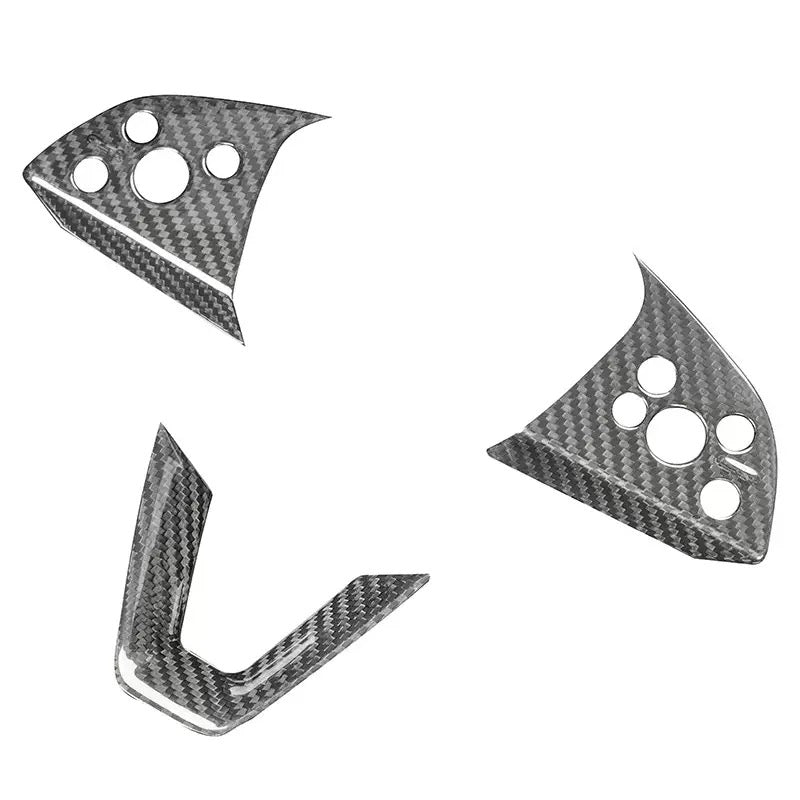 [Aisen] Dry Carbon Fiber Steering Wheel Bezel Overlay for Tesla Model 3 Highland & Model Y Juniper (100% Real Carbon Fiber, 3-Pack)