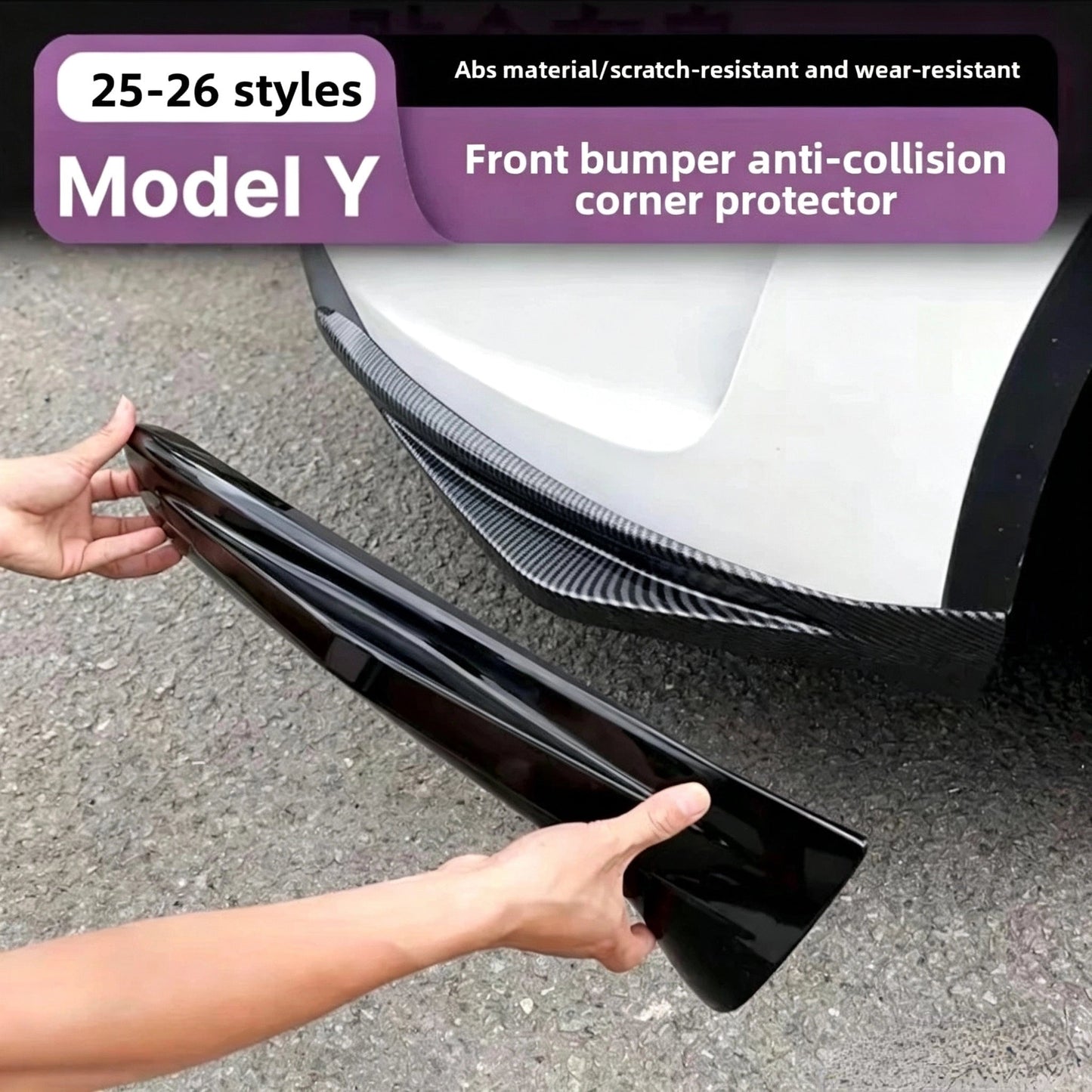 [Aisen] Front Bumper Protector Lip Corner Guard Anti-Scratch Bumper Winglet Spoiler for Tesla Model 3 Highland Model Y Juniper （Premium Luxury High-Toughness Automotive ABS 2-Piece Set）