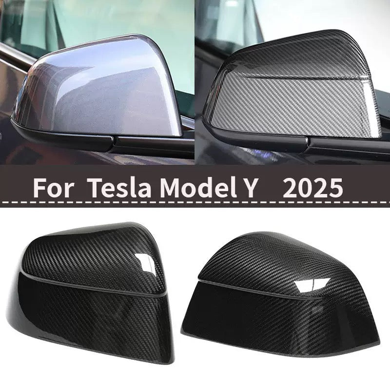 [Aisen] Side View Mirror Cover Caps Protection Shell for Tesla Model Y 2021-2026 (Real Dry Carbon Fiber, Left & Right 2-Piece Set)