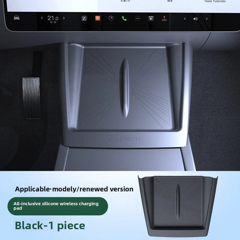[Aisen] Silicone Wireless Charging Pad Cover for Tesla Model Y Juniper & Model 3 Highland (Premium Ultra-Thin Silicone, Dual-Slot)