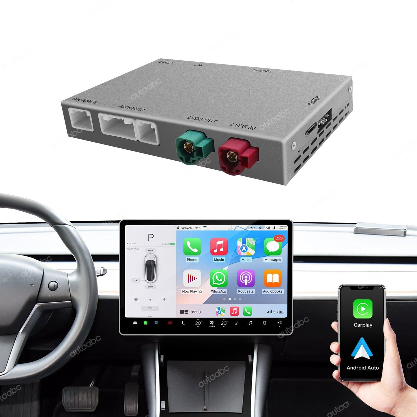 [Aisen] Wireless CarPlay Android Auto Adapter Smart Infotainment Interconnect Box for Tesla Model 3 Model Y 2019-2024