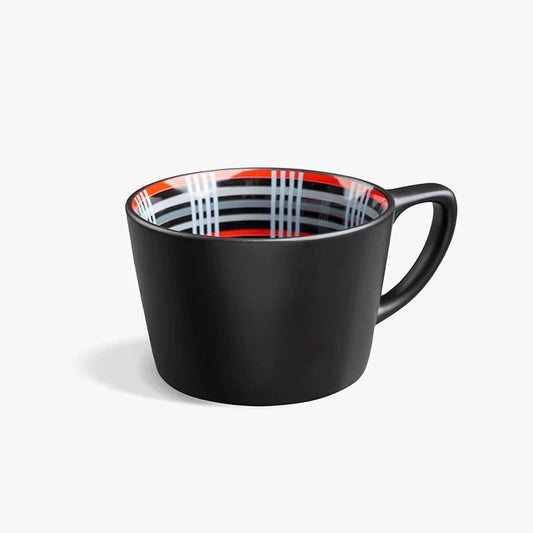 [Aisen] Plaid Coffee Mug for Tesla Model 3 Y S X Fans Ceramic Matte Black Tea Cup ( 1-Pack)