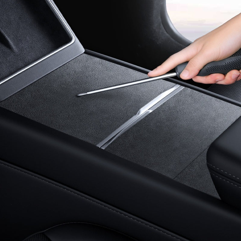 [Aisen] Center Console Suede Wrap Protector Film Electrostatic Anti-Scratch Interior Decal for Tesla Model 3 Highland Model Y Juniper (Premium Luxury Electrostatic Microfiber Suede, Glue-Free Matte Black 3-Piece Set)