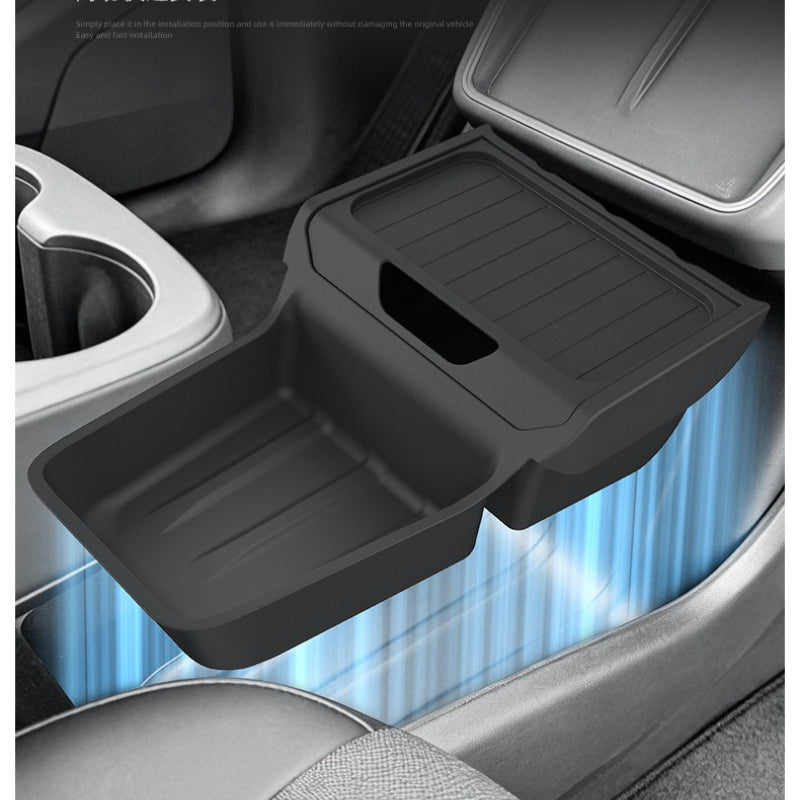 [Aisen] TPE Center Console Lower Organizer Box for Tesla Model Y Standard (Premium Odorless TPE, Heavy-Duty Dual-Slot)
