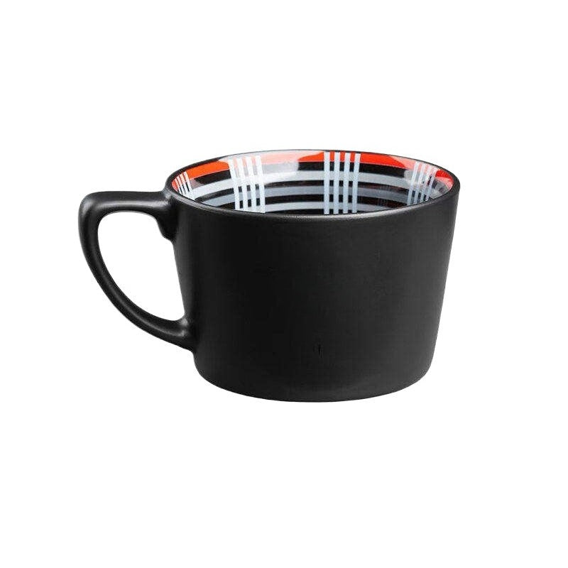 [Aisen] Plaid Coffee Mug for Tesla Model 3 Y S X Fans Ceramic Matte Black Tea Cup ( 1-Pack)