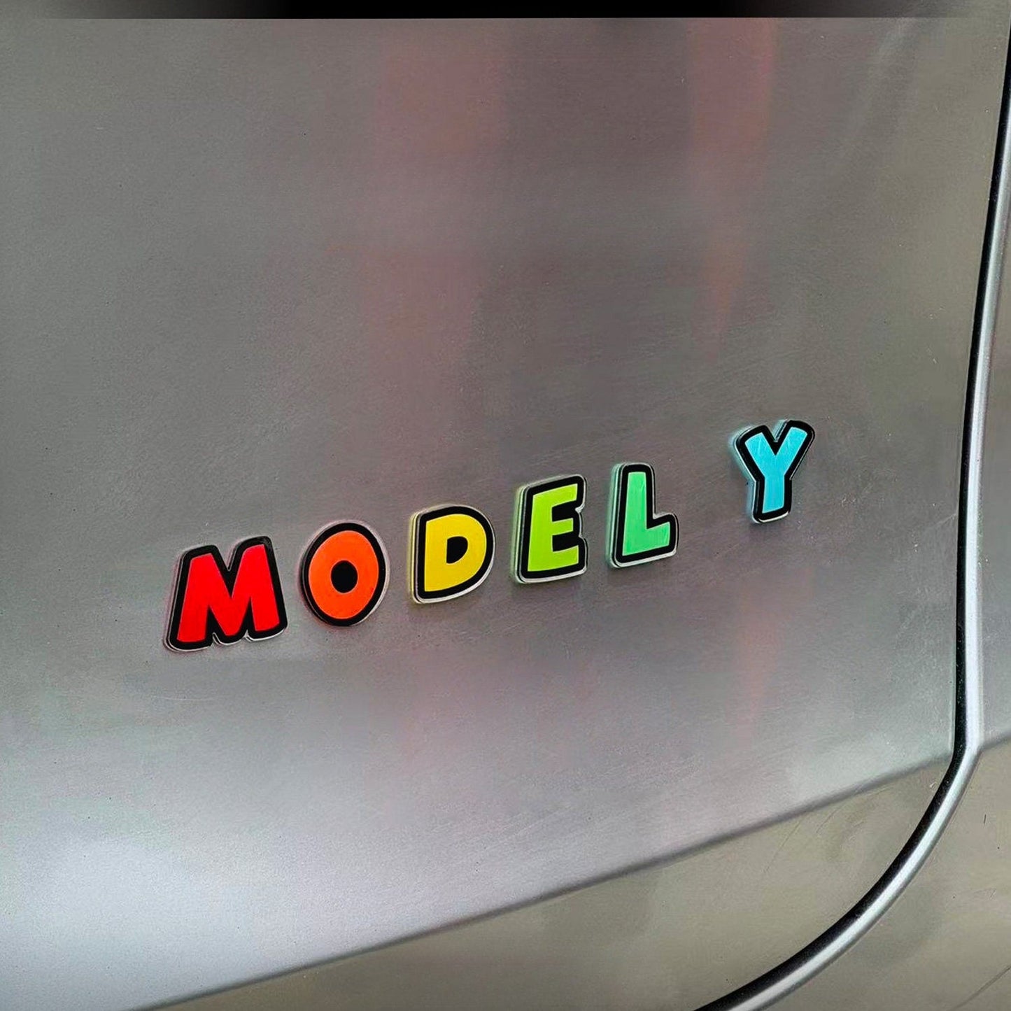 [Aisen] 3D Cartoon Letter Emblem for Tesla Model 3 & Model Y Trunk (Premium Weatherproof Polymer, Colorful Car Tail Badge)
