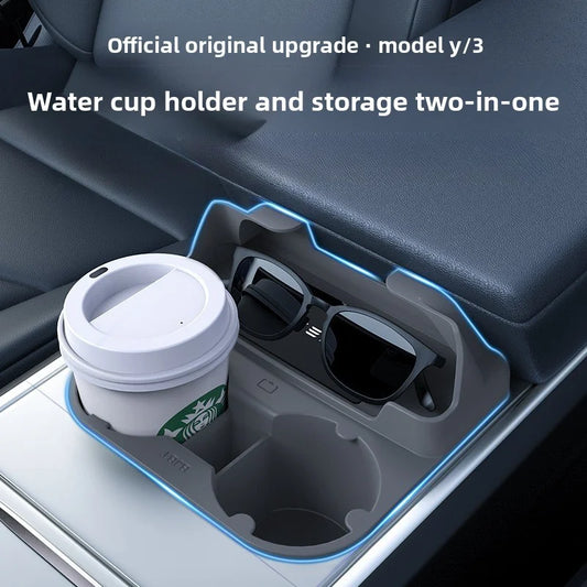 [Aisen] Center Console Cup Holder Insert Storage Organizer Tray for Tesla Model Y Model 3 (Premium Shockproof Silicone, Anti-Rattle 1-Pack)