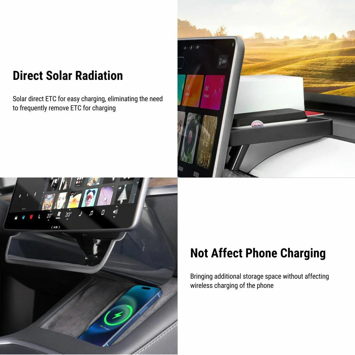 [Aisen] Center Console Organizer Under Screen Storage Tray for Tesla Model Y Model 3 2021-2023 (Premium Odorless Silicone, Dash Dashboard Behind Shunt 1-Pack)