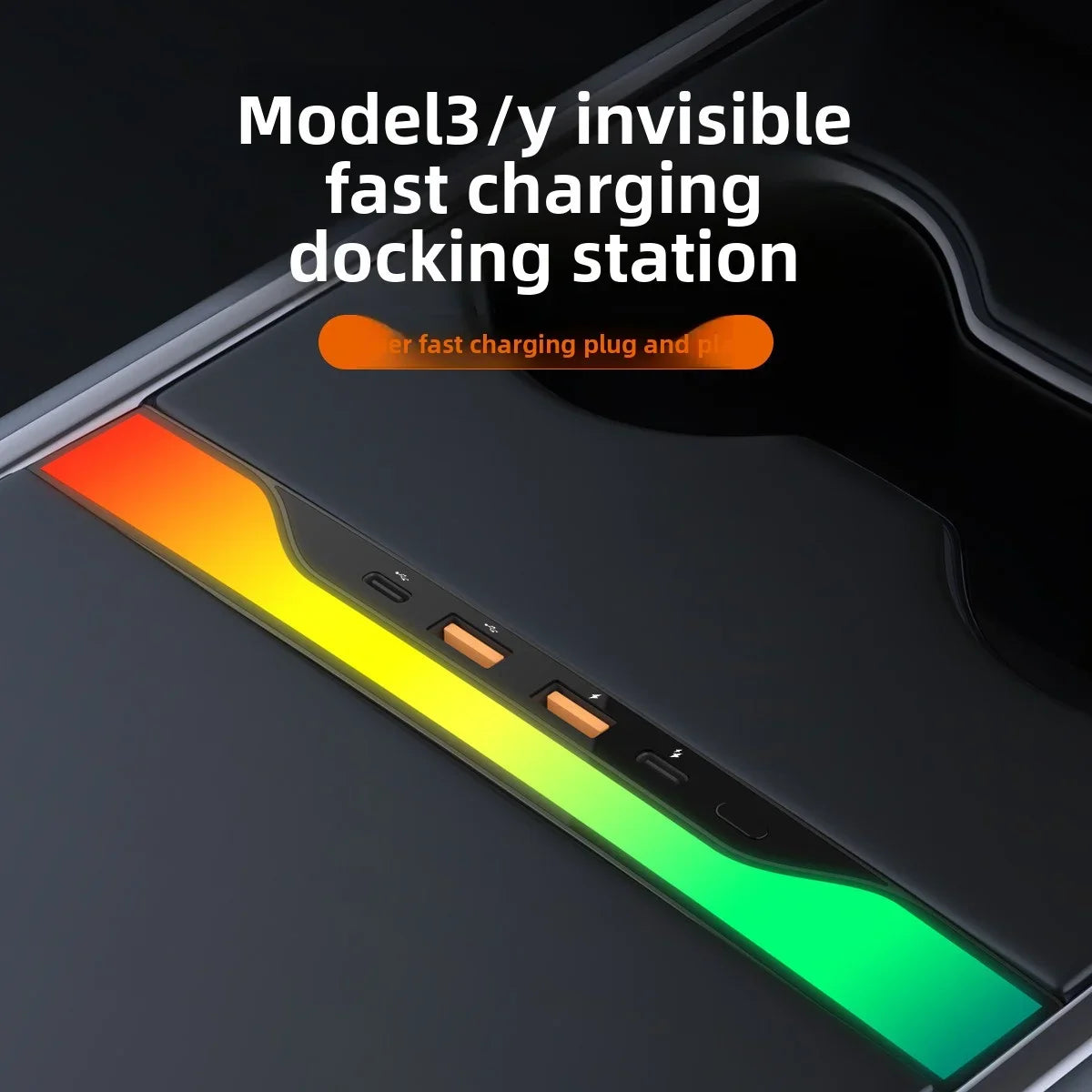 [Aisen] for Tesla Model 3 Model Y 2021-2023 Central Control Expansion Dock 27W Fast Charging  Dashboard Hub Streaming Gradient Atmosphere Light Multi-Port Car Accessory