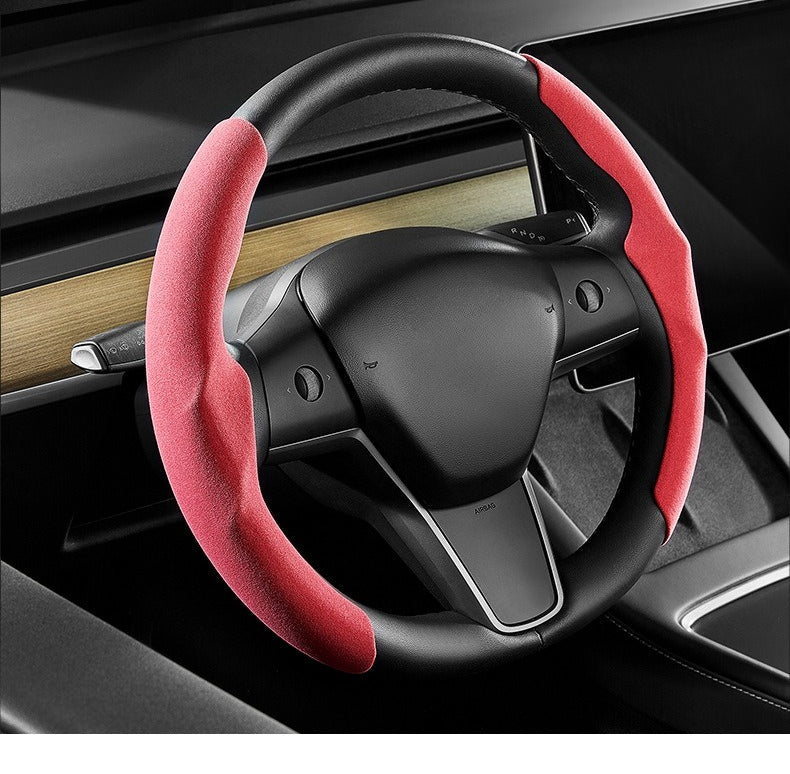 [Aisen] Steering Cockpit Grip Shield Breathable Suede Chassis Wrap for Tesla New Architecture (Ultra-Thin Wear-Resistant Micro-Suede, Laser-Cut 1-Piece Set)