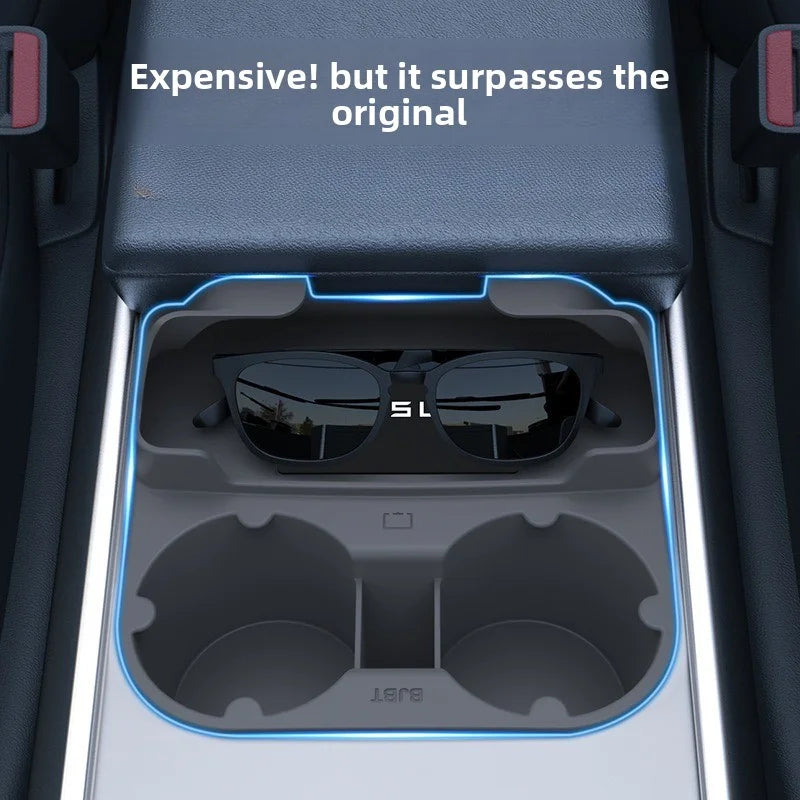 [Aisen] Center Console Cup Holder Insert Storage Organizer Tray for Tesla Model Y Model 3 (Premium Shockproof Silicone, Anti-Rattle 1-Pack)