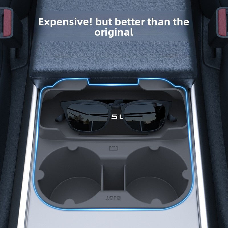 [Aisen] Center Console Cup Holder Insert Organizer Tray for Tesla Model 3 Highland Model Y Juniper (Premium Dust-Proof Liquid Silicone, Anti-Rattle Waterproof 1-Pack)