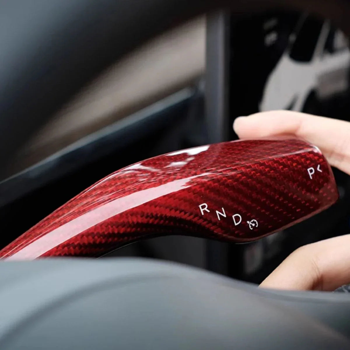 [Aisen] Steering Column Shift Lever Stalk Covers Caps for Tesla Model Y Model 3 2021-2023  (Premium Real Dry Carbon Fiber, Turn Signal Wiper 2-Piece Set)