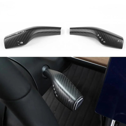 [Aisen] Steering Column Shift Lever Stalk Covers Caps for Tesla Model Y Model 3 2021-2023  (Premium Real Dry Carbon Fiber, Turn Signal Wiper 2-Piece Set)