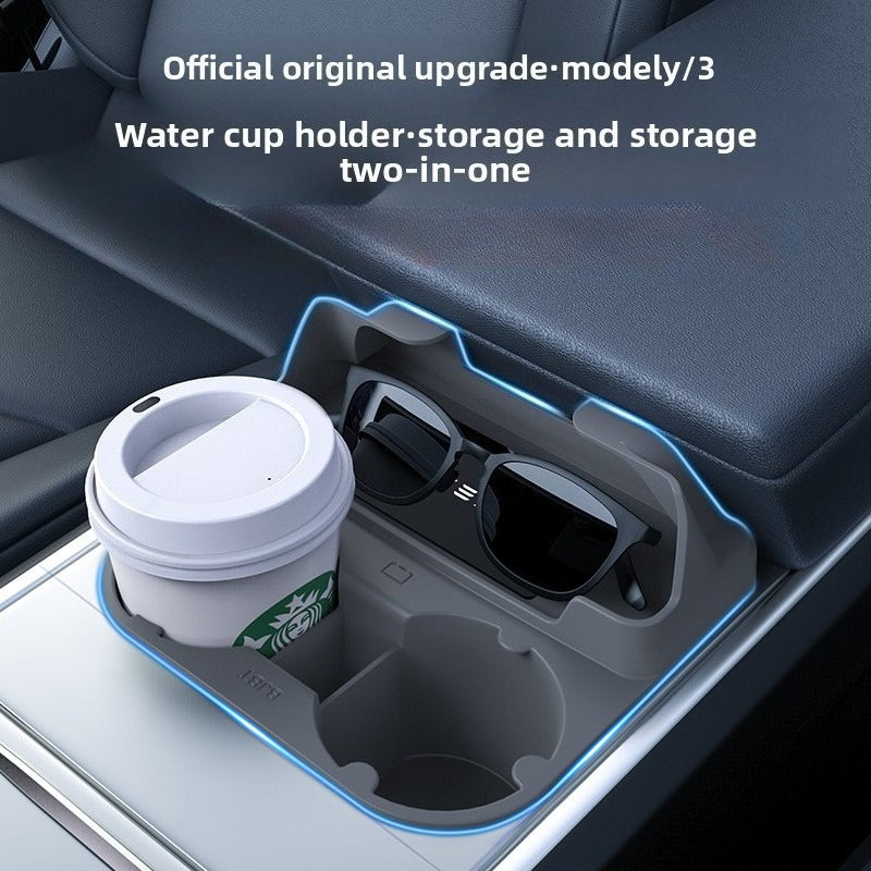 [Aisen] Center Console Cup Holder Insert Organizer Tray for Tesla Model 3 Highland Model Y Juniper (Premium Dust-Proof Liquid Silicone, Anti-Rattle Waterproof 1-Pack)